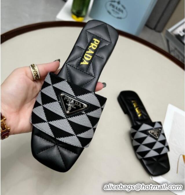 Best Price Prada Symbole Jacquard Fabric Flat Slide Sandals Grey 032370