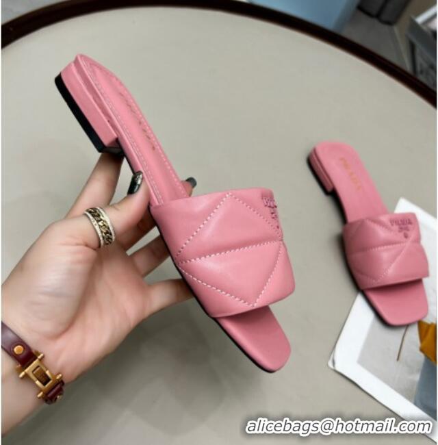 Best Grade Prada Calf Leather Flat Slide Sandals Pink 032373