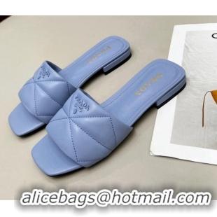 Low Cost Prada Calf Leather Flat Slide Sandals Blue 032374