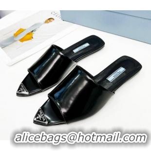 Pretty Style Prada Patent Leather Flat Mules Black 032385