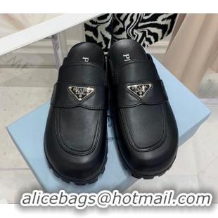  Good Quality Prada Leather Mules Black 2022 032452