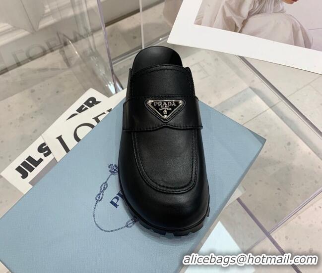  Good Quality Prada Leather Mules Black 2022 032452