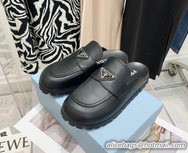  Good Quality Prada Leather Mules Black 2022 032452