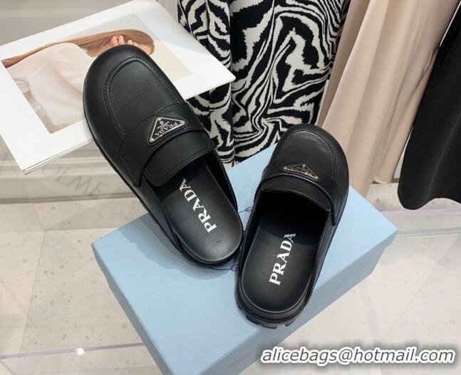  Good Quality Prada Leather Mules Black 2022 032452