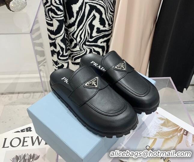  Good Quality Prada Leather Mules Black 2022 032452