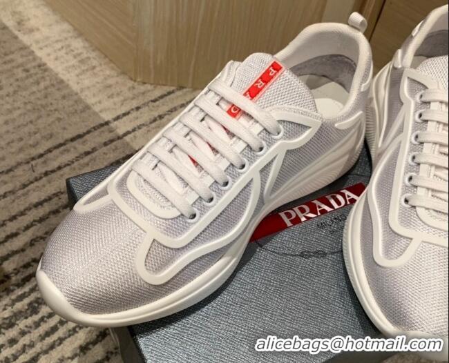 Good Looking Prada Men's America's Cup Fabric Sneakers Silver White 032613