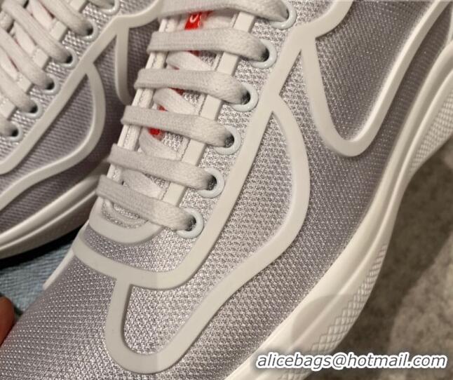 Good Looking Prada Men's America's Cup Fabric Sneakers Silver White 032613