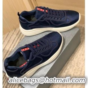 Sumptuous Prada Men's America's Cup Fabric Sneakers Navy Blue 032615