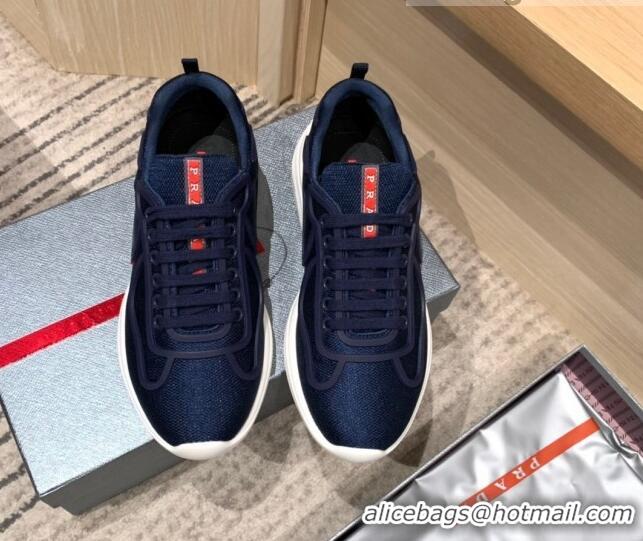 Sumptuous Prada Men's America's Cup Fabric Sneakers Navy Blue 032615