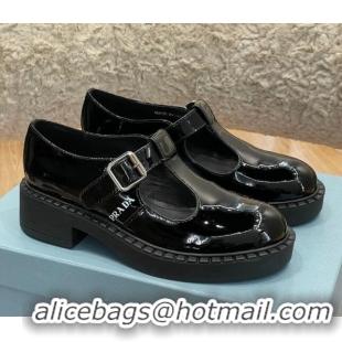 Lowest Cost Prada Patent Leather Mary Jane T-strap Shoes/Loafers Black 032619