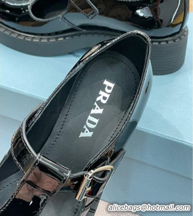 Lowest Cost Prada Patent Leather Mary Jane T-strap Shoes/Loafers Black 032619