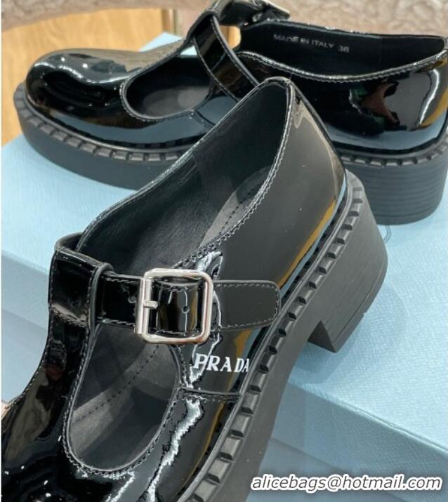 Lowest Cost Prada Patent Leather Mary Jane T-strap Shoes/Loafers Black 032619