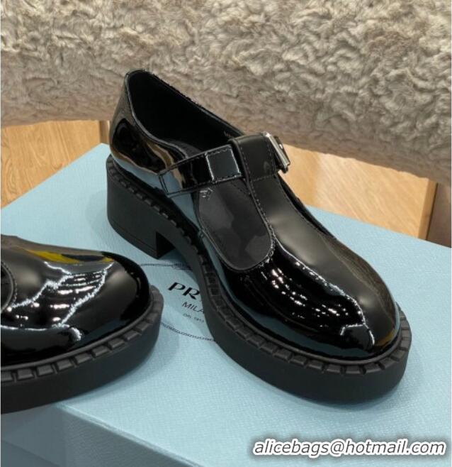 Lowest Cost Prada Patent Leather Mary Jane T-strap Shoes/Loafers Black 032619