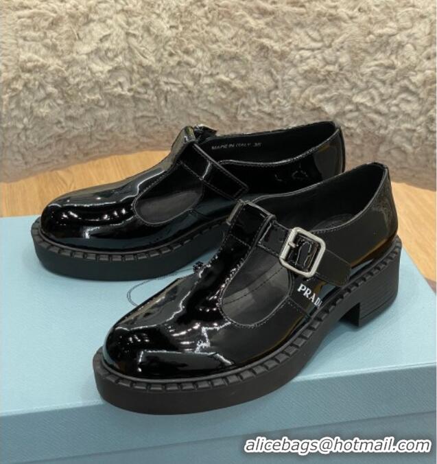 Lowest Cost Prada Patent Leather Mary Jane T-strap Shoes/Loafers Black 032619