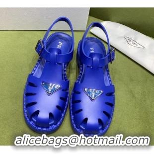 Top Design Prada Sporty Foam Rubber Sandals Blue 032622