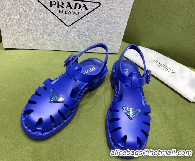 Top Design Prada Sporty Foam Rubber Sandals Blue 032622