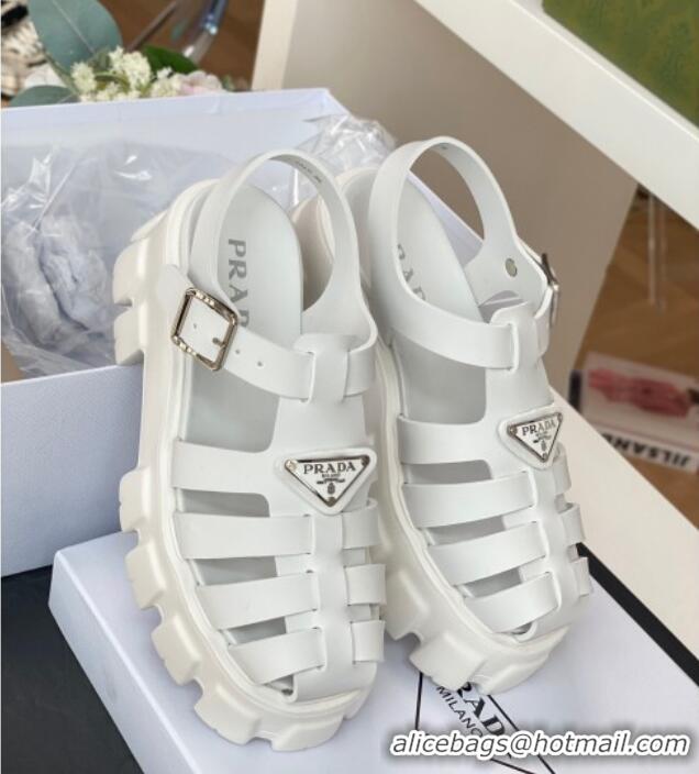 Charming Prada Foam Rubber Flatform Sandals 5.5cm White 032625