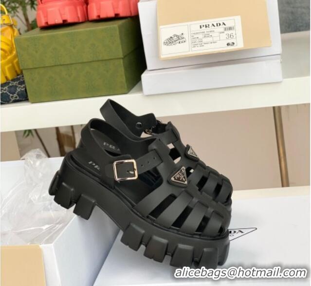 Sophisticated Prada Foam Rubber Flatform Sandals 5.5cm Black 032626