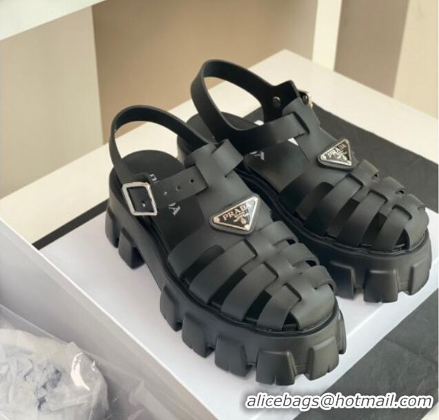 Sophisticated Prada Foam Rubber Flatform Sandals 5.5cm Black 032626