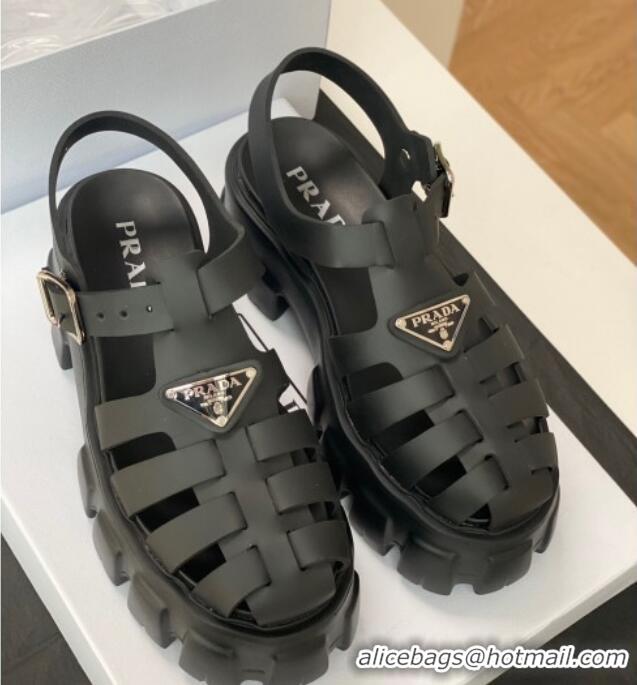 Sophisticated Prada Foam Rubber Flatform Sandals 5.5cm Black 032626