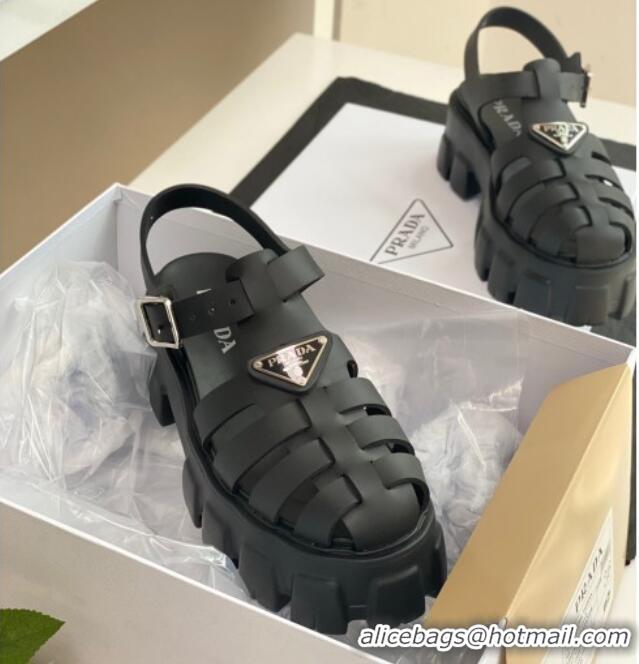 Sophisticated Prada Foam Rubber Flatform Sandals 5.5cm Black 032626