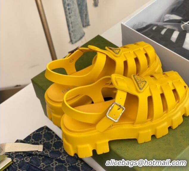 Stylish Prada Foam Rubber Flatform Sandals 5.5cm Yellow 032627