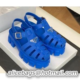 Luxury Prada Foam Rubber Flatform Sandals 5.5cm Blue 032628