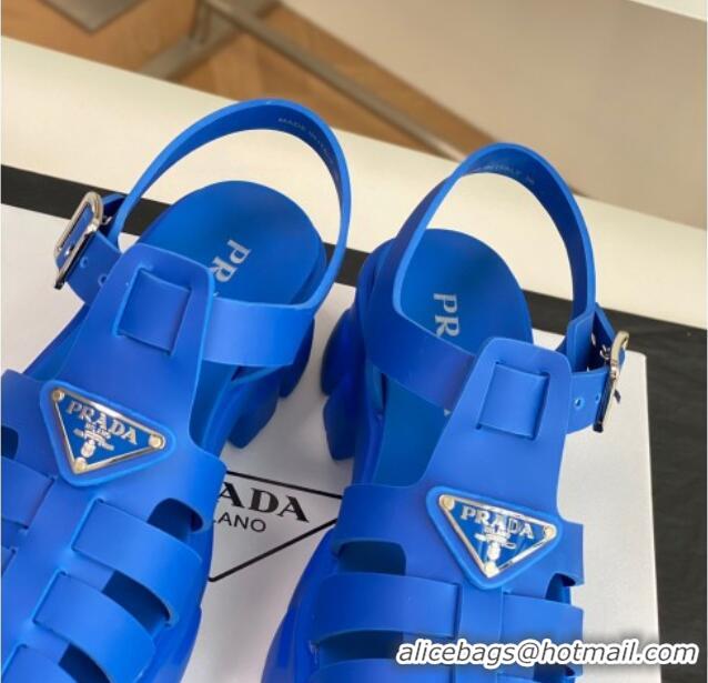 Luxury Prada Foam Rubber Flatform Sandals 5.5cm Blue 032628