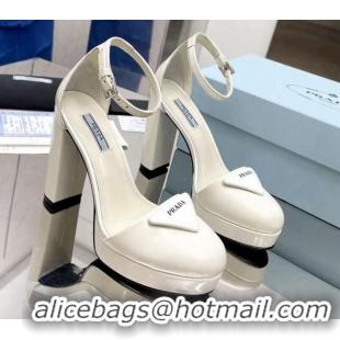 Stylish Prada Brush Flatform High Heel Pumps 11cm White 032634