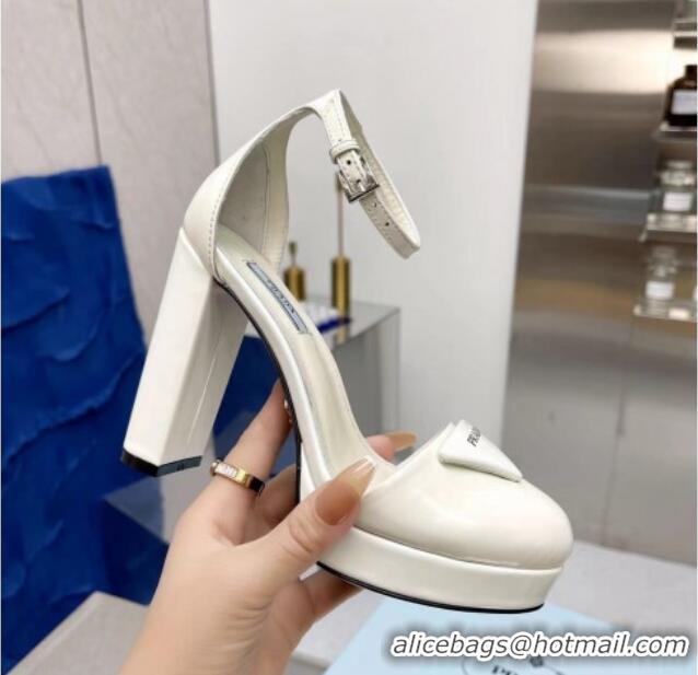 Stylish Prada Brush Flatform High Heel Pumps 11cm White 032634