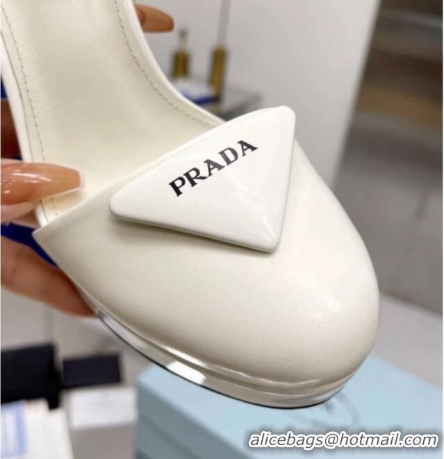 Stylish Prada Brush Flatform High Heel Pumps 11cm White 032634