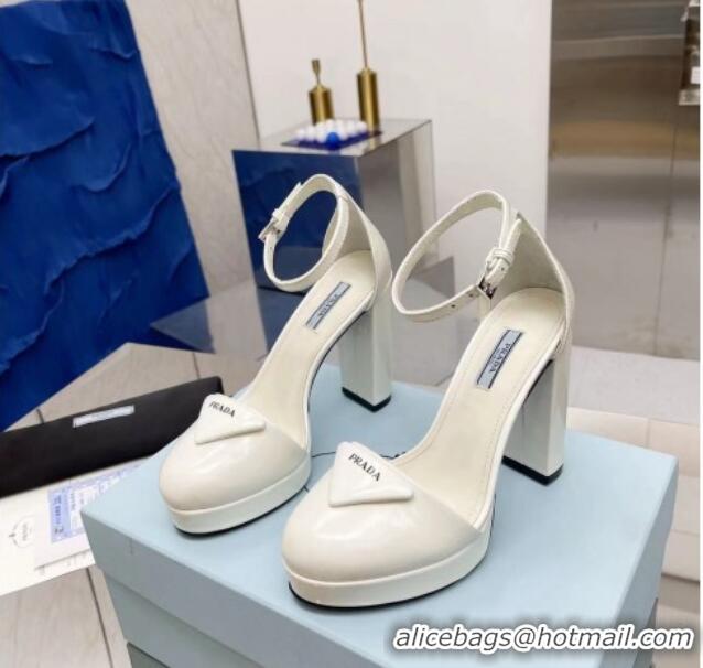 Stylish Prada Brush Flatform High Heel Pumps 11cm White 032634