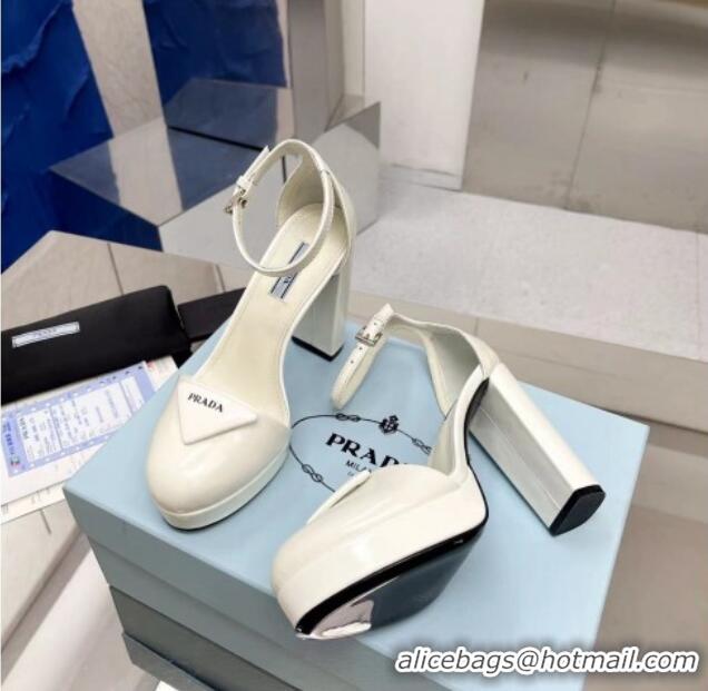 Stylish Prada Brush Flatform High Heel Pumps 11cm White 032634