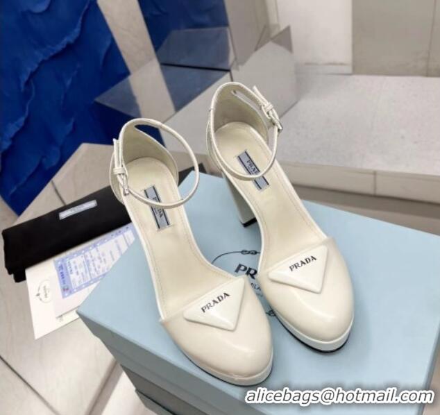 Stylish Prada Brush Flatform High Heel Pumps 11cm White 032634