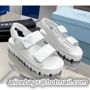 Best Price Prada Calf Leather Strap Flat Sandals White 032881