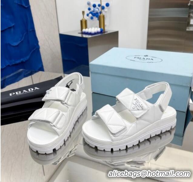 Best Price Prada Calf Leather Strap Flat Sandals White 032881