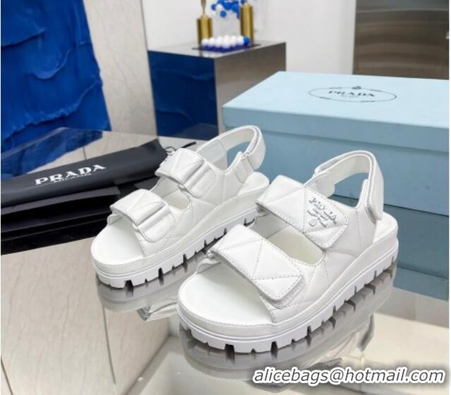 Best Price Prada Calf Leather Strap Flat Sandals White 032881