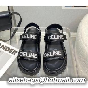 Classic Hot Celine Bulky Fabric Strap Flat Sandals Black 2021530