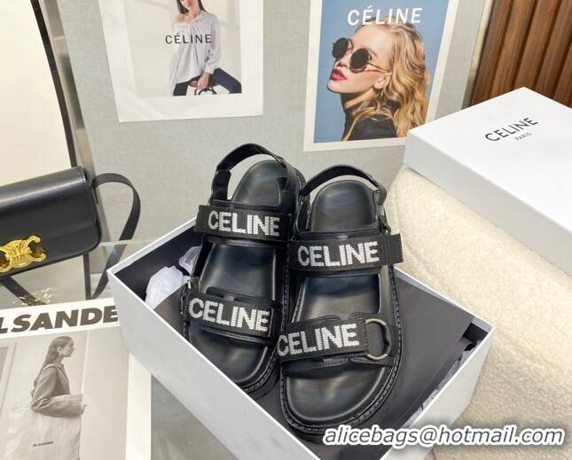 Classic Hot Celine Bulky Fabric Strap Flat Sandals Black 2021530