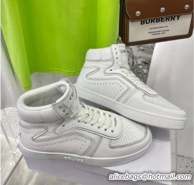 Unique Style Celine Calfskin High Top Sneakers White 031157