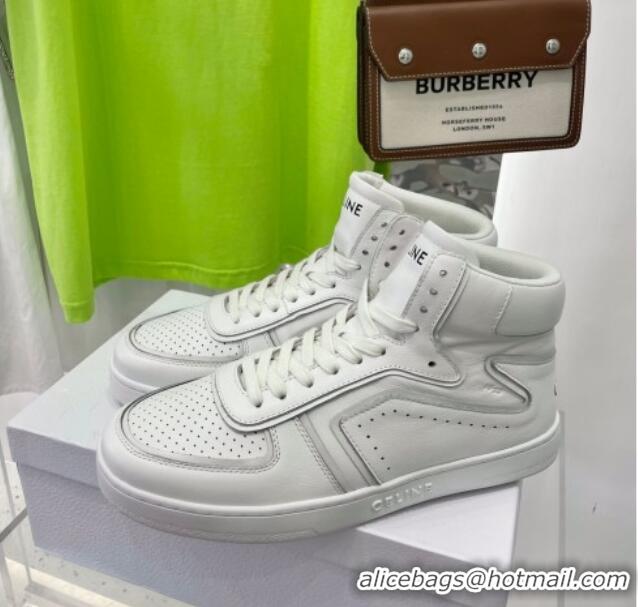 Unique Style Celine Calfskin High Top Sneakers White 031157