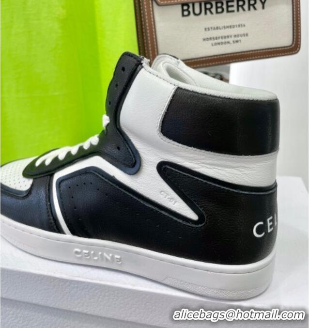 Good Quality Celine Calfskin High Top Sneakers White/Black 031158