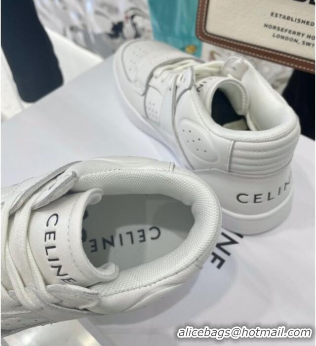 Pretty Style Celine Calfskin High Top Sneakers White 031159