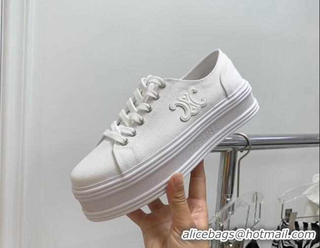 Low Cost Celine Canvas Flatform Low-top Sneakers White 032401