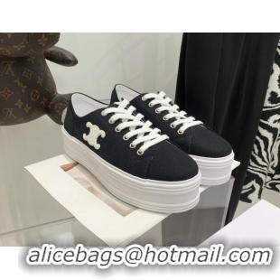 Discount Celine Canvas Flatform Low-top Sneakers Black 032402