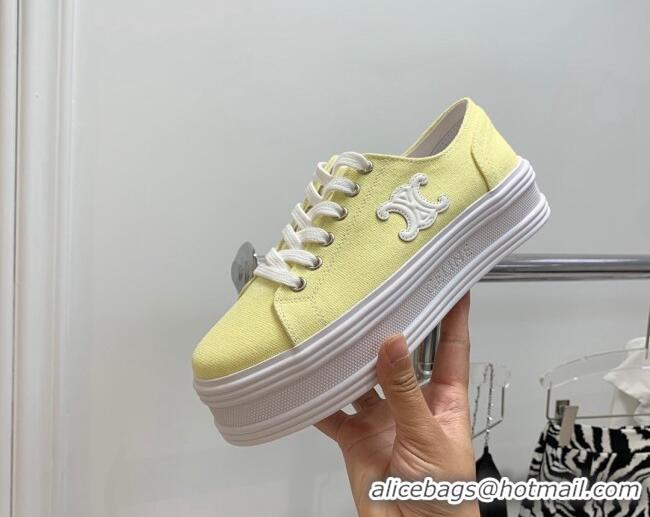 Fashion Celine Canvas Flatform Low-top Sneakers Yellow 032403