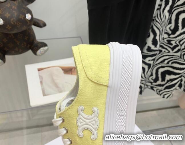 Fashion Celine Canvas Flatform Low-top Sneakers Yellow 032403