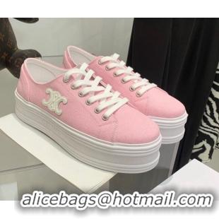 Classic Hot Celine Canvas Flatform Low-top Sneakers Pink 032404