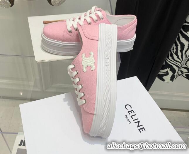 Classic Hot Celine Canvas Flatform Low-top Sneakers Pink 032404