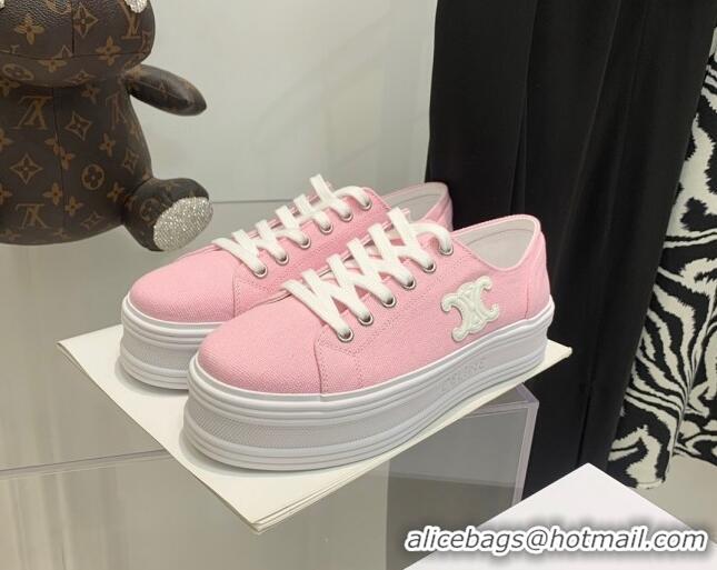 Classic Hot Celine Canvas Flatform Low-top Sneakers Pink 032404